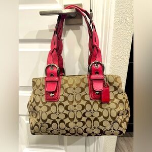 COACH Signature Shoulder Handbag (Pink/Tan)